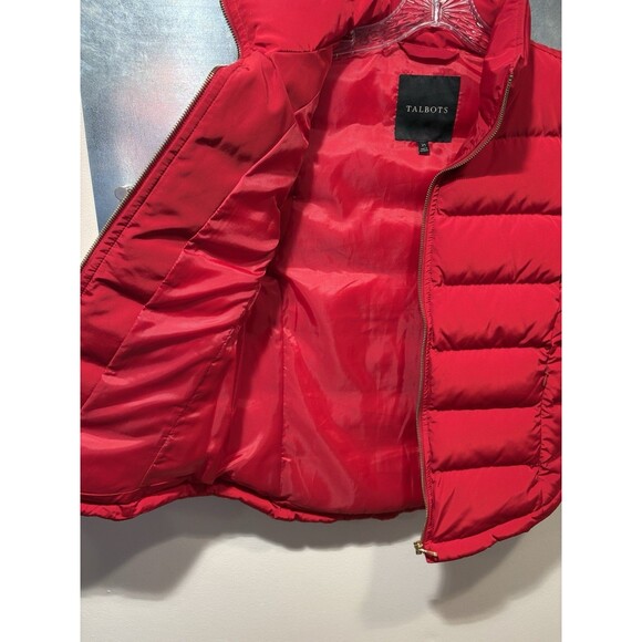 Talbots 75% Duck Down Puffer Bright Brass Chore Vest Red Mock Neck XS - Picture 7 of 13